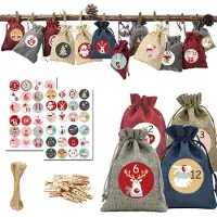 Mc star 24 calendriers de l'Avent à remplir, sachets en feutre et en tissu, calendrier de l'Avent chiffres autocollants, calendrier de NoëlSachets cadeaux Noël