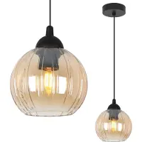 Light11 HOME Costa Lampe suspendue noire – Lampe boule en verre miel 1 ampoule E27