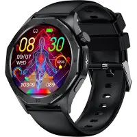 Douself ET480 Smartwatch, montre de sport, écran de 1,43 pouces, traqueur de fitness, Bluetooth 5.2, plusieurs modes de sport, bracelet en silicone, noir