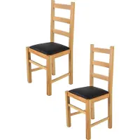 STOCK LINE t m c s Tommychairs - Lot de 2 chaises RUSTICA pour la cuisine et la salle à manger, structure robuste en bois de hêtre, laquée en couleur naturelle et assise rembourrée recouverte de similicuir noir