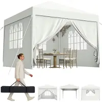 UISEBRT Tente de réception 3 x 3 m, blanche, pavillon de jardin avec panneaux latéraux et fenêtres, protection UV, tente d'extérieur pour événements