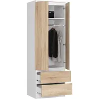 BDW , Armoire 2 portes 2 tiroirs, 180x60x51 cm, blanc / chêne Sonoma