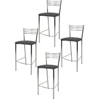 STOCK LINE t m c s Tommychairs - Lot de 4 tabourets de bar modernes ELENA pour la cuisine et la salle à manger, structure robuste en acier chromé, assise rembourrée recouverte de similicuir gris foncé