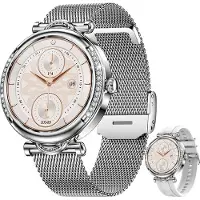 Mc star Smartwatch pour femme, montre cardiofréquencemètre avec tensiomètre, répondre/faire des appels, podomètre étanche pour téléphone Android iOS,femme,argent
