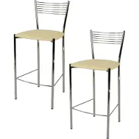 STOCK LINE t m c s Tommychairs - Lot de 2 tabourets de bar modernes ELEGANCE pour la cuisine et la salle à manger, structure robuste en acier chromé, assise rembourrée recouverte de similicuir couleur sable