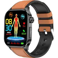 Douself ET580 smartwatch, montre sport, écran AMOLED 2,04 pouces, fitness tracker, 150 modes sportifs, bracelet en cuir, marron