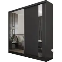 MargaretHadas24 Armoire Gabo de 200 cm avec miroir, 2 portes coulissantes (couleur : noir)