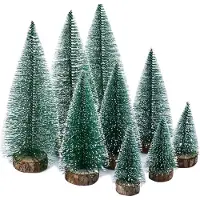Mc star 9 mini sapins, sapin de Noël artificiel, sapin de Noël neige petit avec socle en bois, pour décoration de Noël/table/vitrine, 3 tailles, 70% PVC, vert