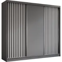 MargaretHadas24 Armoire Erika de 240 cm avec lamelles sans miroir, comprenant 3 portes coulissantes Armoire à portes coulissantes (couleur : gris, gris, lamelles blanches)