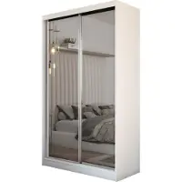 MargaretHadas24 Armoire Darix de 120 cm avec miroir, 2 portes coulissantes Armoire à portes coulissantes (couleur : blanc)