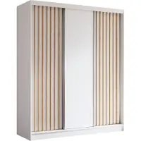 MargaretHadas24 Armoire Erika de 180 cm avec lamelles sans miroir, comprenant 3 portes coulissantes Armoire à portes coulissantes (couleur : blanc, blanc, lamelles Artisan)