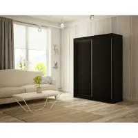 MargaretHadas24 Armoire Saturn 200 cm avec 2 portes coulissantes, tringle à vêtements, penderie, armoire, livraison à domicile (couleur : noir)