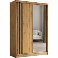 MargaretHadas24 Armoire Neli de 150 cm avec lamelles et miroir, comprenant 2 portes coulissantes Armoire à portes coulissantes (couleur : Artisan, Artisan, lamelles noires)