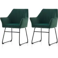CLIPOP Lot de 2 Chaises de cuisine, Chaise rembourrée en tissu avec accoudoirs,Vert