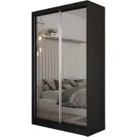 MargaretHadas24 Armoire Darix de 120 cm avec miroir, 2 portes coulissantes (couleur : noir)