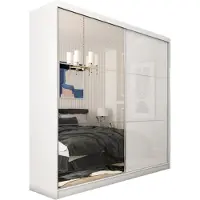 MargaretHadas24 Armoire Vena de 200 cm avec miroir, comprenant 2 portes coulissantes Armoire à portes coulissantes (couleur : blanc, lacobel blanc)
