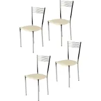 STOCK LINE t m c s Tommychairs - Set de 4 chaises modernes ELEGANCE pour la cuisine et la salle à manger , structure robuste en acier chromé, assise rembourrée recouverte de similicuir couleur ivoire
