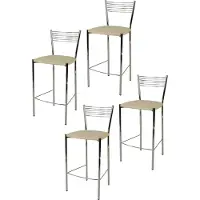 STOCK LINE t m c s Tommychairs - Lot de 4 tabourets de bar modernes ELEGANCE pour la cuisine et la salle à manger, structure robuste en acier chromé, assise rembourrée recouverte de similicuir couleur lin