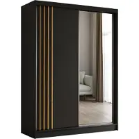 MargaretHadas24 Armoire Neli de 160 cm avec lamelles et miroir, 2 portes coulissantes incluses Armoire à portes coulissantes (couleur : noir, noir, lamelles Artisan)