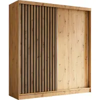 MargaretHadas24 Armoire Erika de 200 cm avec lamelles sans miroir, comprenant 2 portes coulissantes Armoire à portes coulissantes (couleur : Artisan, Artisan, lamelles noires)