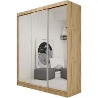 MargaretHadas24 Armoire Darix de 180 cm avec miroir, 3 portes coulissantes Armoire à portes coulissantes (couleur : artisan)