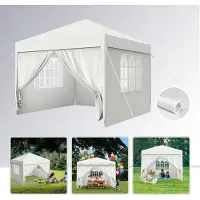 ACXIN Pavillon étanche - Tente de réception Pavillon de jardin avec 8 parois latérales Camping Pavillon fixe pour jardin, fête, mariage (3 x 3m avec 4 parois latérales, blanc)