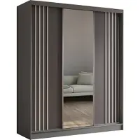 MargaretHadas24 Armoire Neli de 180 cm avec lamelles et miroir, 3 portes coulissantes Armoire à portes coulissantes (couleur : gris, gris, lamelles blanches)