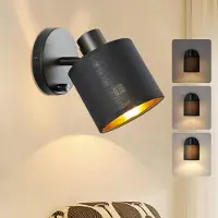 Rosikey Applique murale LED à intensité variable pour chambre à coucher ou salon - Lampe murale E27 avec interrupteur - Abat-jour en tissu Lampe de chevet noire
