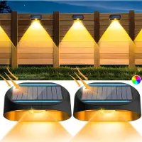 Rosikey Lampes solaires pour l'extérieur, 2 pièces de lanternes solaires de jardin Décoration étanche Lampes solaires de clôture Blanc chaud RGB pour escalier Clôture Cour Terrasse Chemin
