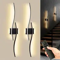 Rosikey Applique murale LED 100 cm avec batterie, lot de 2, lampe murale sans fil dorée/noire à intensité variable, rechargeable par USB 10 000 mAh, lampe moderne avec télécommande et minuterie