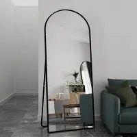 CDGlobal Miroir sur pied 180x80cm Miroir corps entier Noir Cadre aluminium Miroir bombé Miroir d'habillage avec film à fenêtre anti-explosion