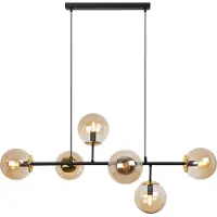Light11 HOME Plafonnier Siena noir-or 6 flammes verre miel E14 bras longs