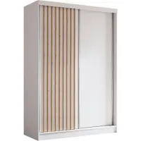 MargaretHadas24 Armoire Erika de 150 cm avec lamelles sans miroir, comprenant 2 portes coulissantes Armoire à portes coulissantes (couleur : blanc, blanc, lamelles Artisan)