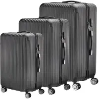 Fortuna Lai Set de 3 valises (20/24/28 pouces), trolley avec 4 roues, coque dure, noir