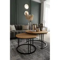 MargaretHadas24 Table basse ronde 2 en 1 ROXY Table basse Salon (noir et chêne doré)
