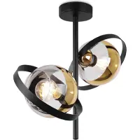Light11 HOME Plafonnier Ronda noir et or 2 flammes avec abat-jour doré E27