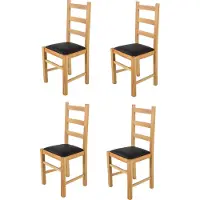 STOCK LINE t m c s Tommychairs - Set de 4 chaises RUSTICA pour la cuisine et la salle à manger, structure robuste en bois de hêtre, laquée en couleur naturelle et assise rembourrée recouverte de similicuir noir