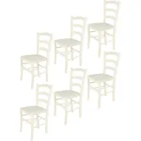 STOCK LINE t m c s Tommychairs - Lot de 6 chaises VENICE pour la cuisine et la salle à manger, structure robuste en hêtre laqué couleur aniline blanc et assise rembourrée recouverte de TISSU couleur ivoire