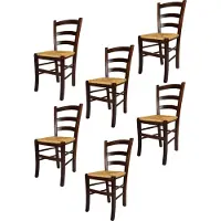 STOCK LINE t m c s Tommychairs - Lot de 6 chaises VENEZIA pour la cuisine et la salle à manger, structure robuste en bois de hêtre laqué de couleur brun noyer foncé et assise en paille