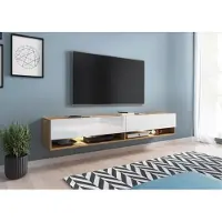 MINIO go for it , Meuble TV, Armoire TV "ANNE", 180cm, fixe, suspendu, sans éclairage, Chêne Wotan/ Blanc brillant Couleur