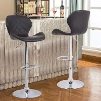 WISFOR Lot de 2 tabourets de bar, chaise de bar tabouret de bistrot tabouret de comptoir avec dossier, assise en cuir, réglable en hauteur 360° pivotant, noir