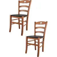 STOCK LINE t m c s Tommychairs - Lot de 2 chaises CUORE pour la cuisine et la salle à manger, Structure robuste en bois de hêtre laqué couleur cerisier et assise rembourrée recouverte de similicuir couleur moka