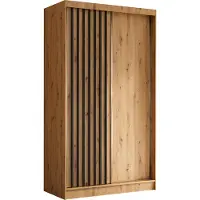 MargaretHadas24 Armoire Erika de 120 cm avec lamelles sans miroir, comprenant 2 portes coulissantes Armoire à portes coulissantes (couleur : Artisan, Artisan, lamelles noires)