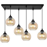 Light11 HOME Suspension Costa noire à 6 ampoules avec boules couleur miel E27 – suspension élégante pour un éclairage intérieur chaleureux