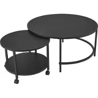 In And OutdoorMatch Table basse Toby - Lot de 2 - Rond - Noir mat - Acier et panneau de particules - Design moderne