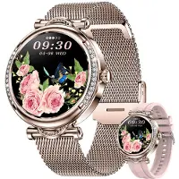 Mc star Smartwatch pour femme, montre cardiofréquencemètre avec tensiomètre, répondre/faire des appels, podomètre étanche pour téléphone Android iOS,femme,or