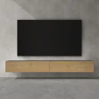 Doporro Meuble TV Bas 240x40,2x30cm Armoire TV Gris Noir Mat + Marron Clair Table de Télévision Salon avec Portes Meuble TV Suspendu MBTV02