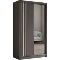 MargaretHadas24 Armoire Neli de 120 cm avec lamelles et miroir, 2 portes coulissantes (couleur : gris, gris, lamelles blanches)