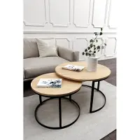 MargaretHadas24 Table basse ronde 2 en 1 MIA Table basse Salon (noir et chêne doré)