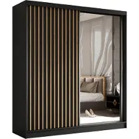 MargaretHadas24 Armoire Erika de 200 cm avec lamelles et miroir, comprenant 2 portes coulissantes Armoire à portes coulissantes (couleur : noir, noir, lamelles Artisan)